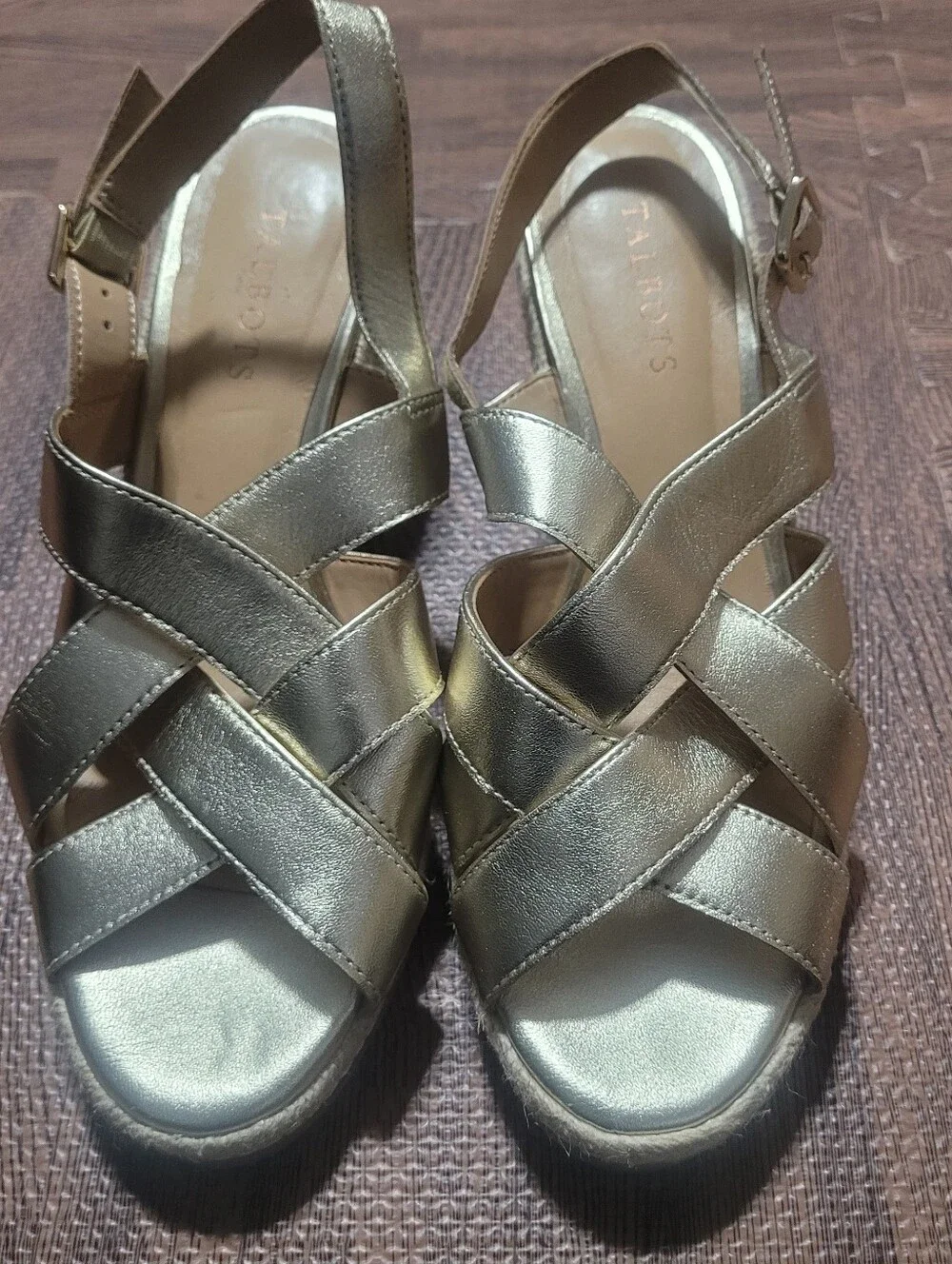 Talbots Gold Espardrille Wedge Strappy Sandals Size 8.5M Slingback